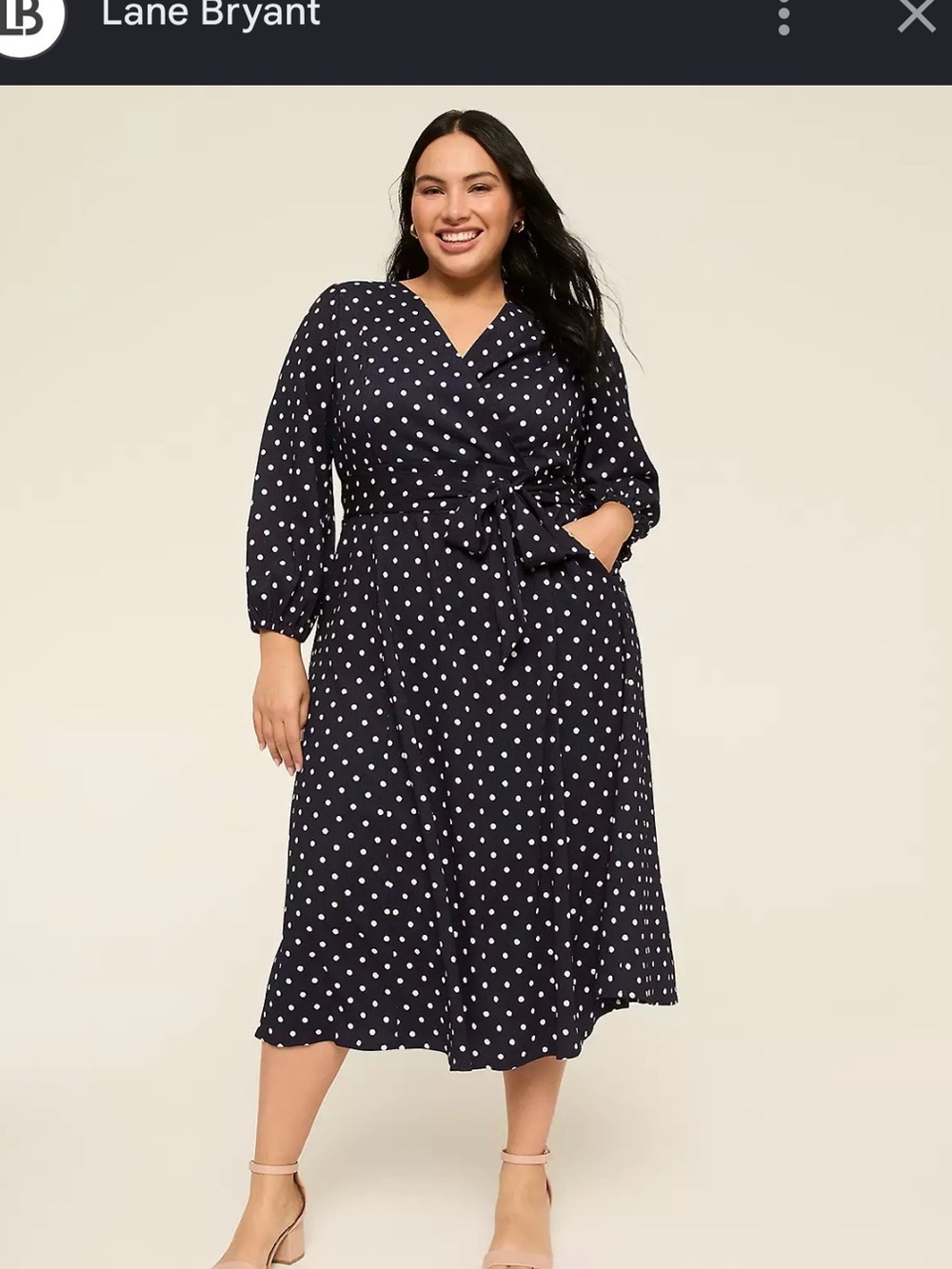 Lane Bryant Lena Navy Blue with White Polka Dot Dress ~ Size 14/16